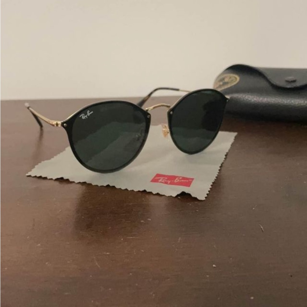 Ray Ban Round Meets Flat Sunglasses Gold Hardware, Circle Lenses
